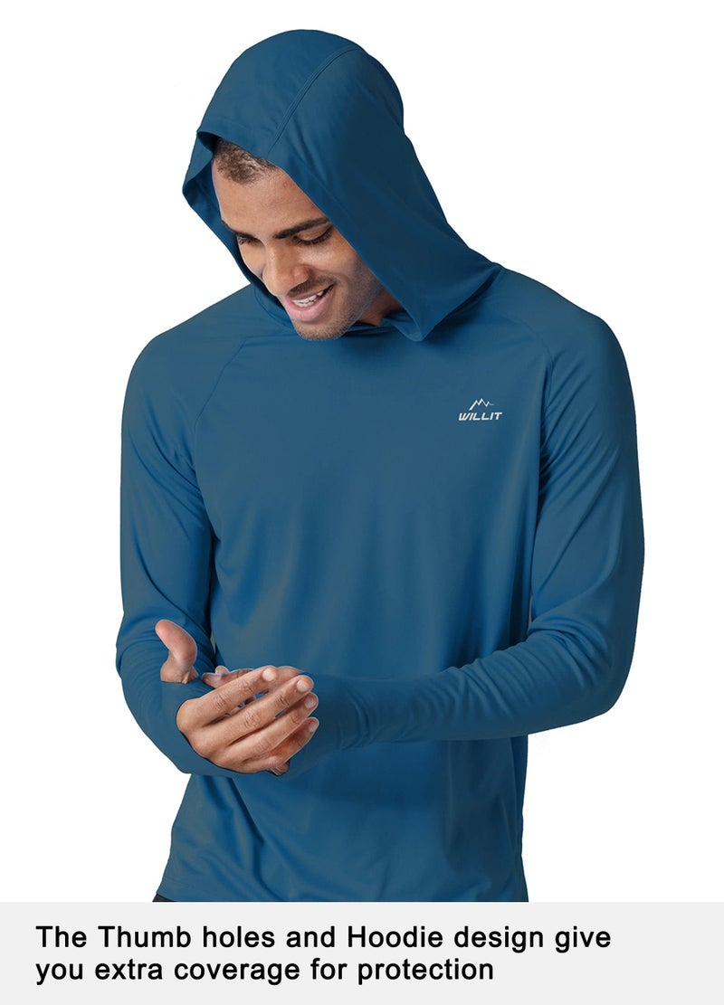 Willit Men's UPF 50+ Sun Protection Hoodie Shirt Long Sleeve SPF Fishing Outdoor UV Shirt Hiking Lightweight Ocean Blue XXL - Image 2